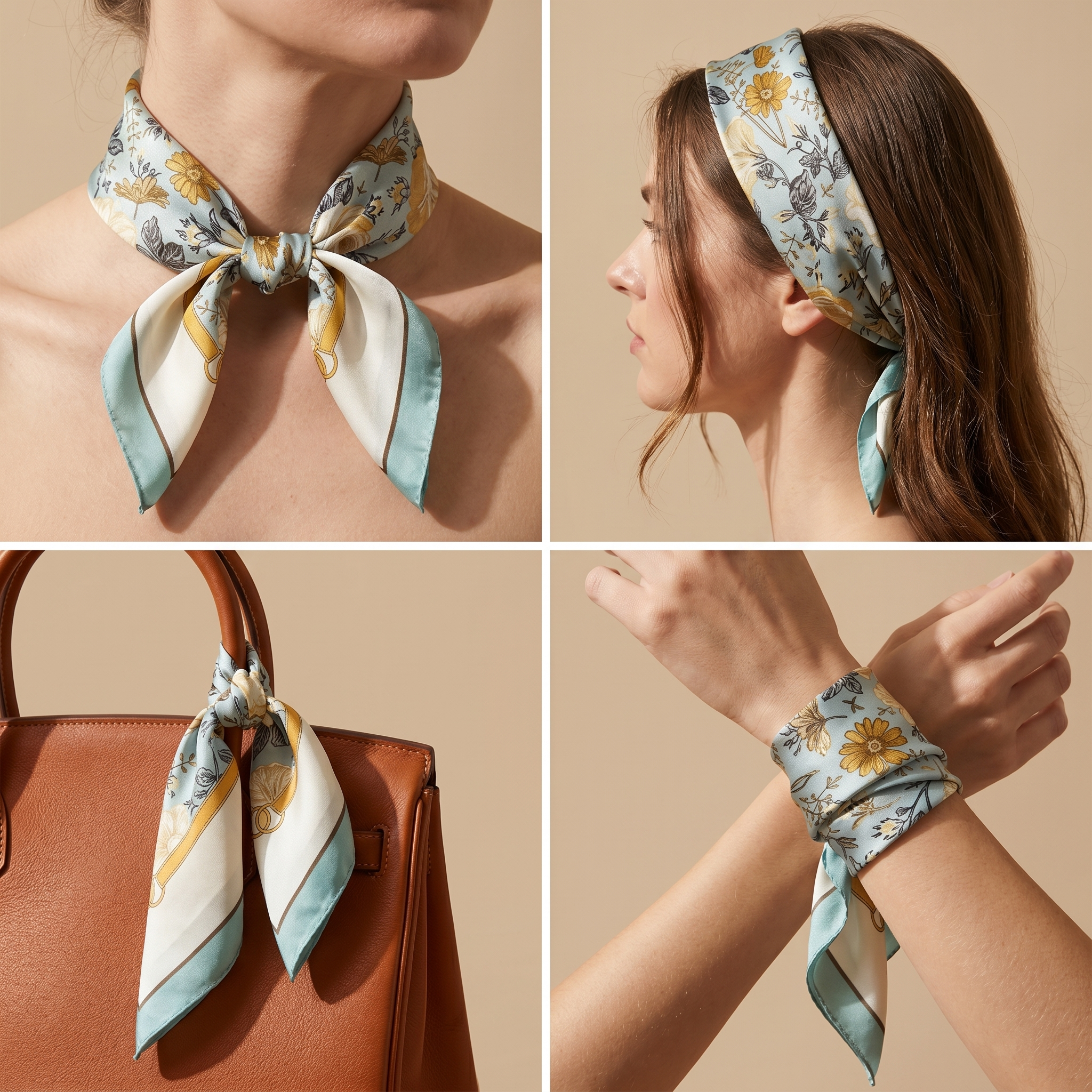 Bracksley multicolor floral satin scarf for women, 27 inch square — view 3