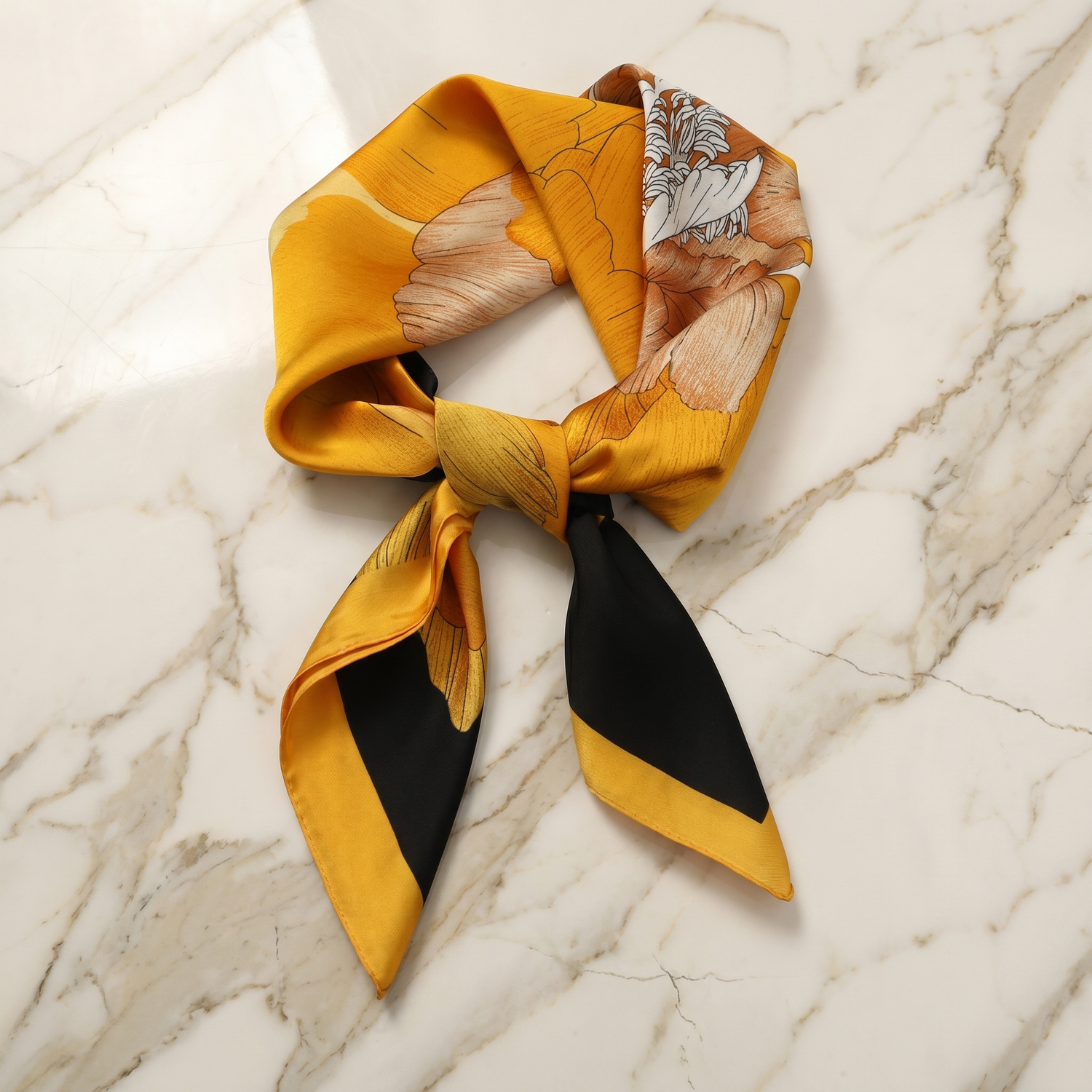 Bracksley gold floral satin scarf for women, 27 inch square — view 1