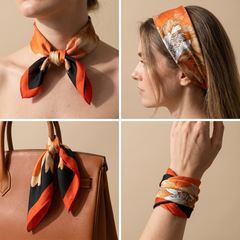 Bracksley orange floral satin scarf for women, 27 inch square — view 3