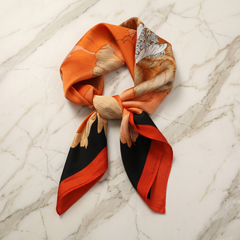 Bracksley orange floral satin scarf for women, 27 inch square — view 1