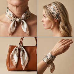 Bracksley beige floral satin scarf for women, 27 inch square — view 3