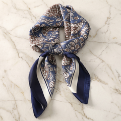 Bracksley blue paisley satin scarf for women, 27 inch square — view 1
