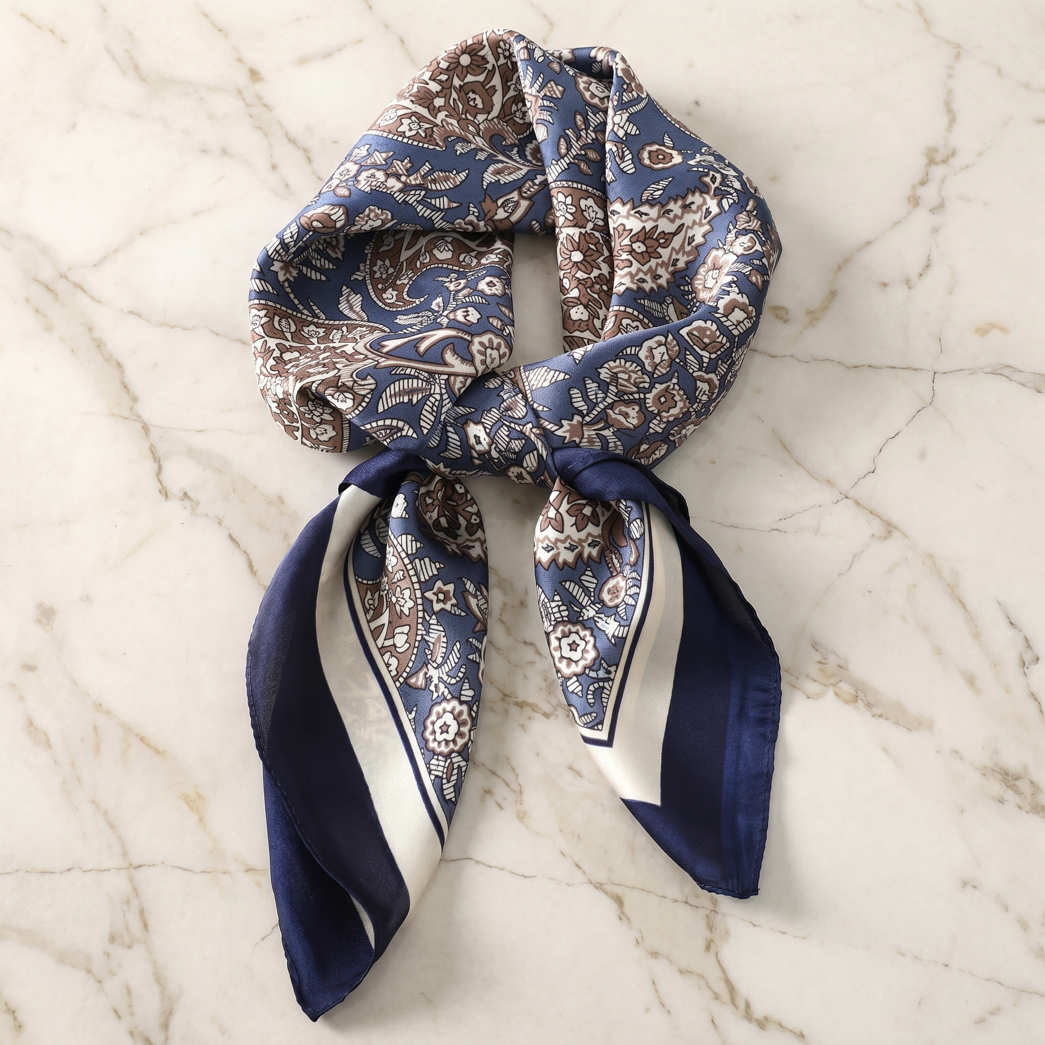 Bracksley blue paisley satin scarf for women, 27 inch square — view 1