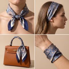 Bracksley blue paisley satin scarf for women, 27 inch square — view 3