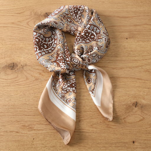 Bracksley brown paisley satin scarf for women, 27 inch square — view 1