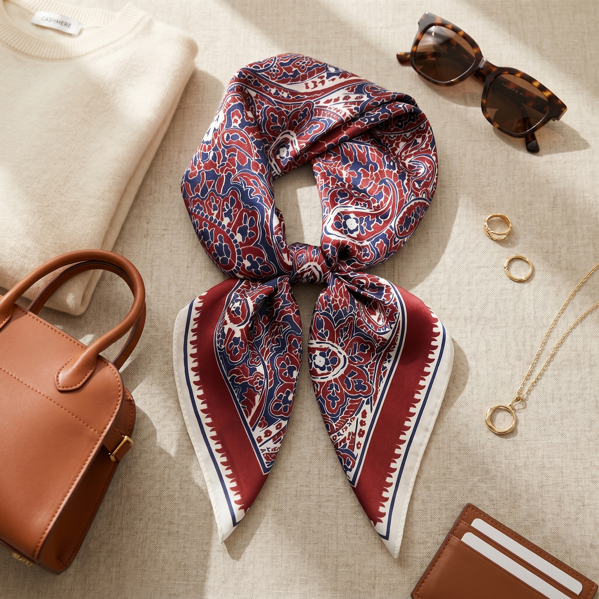 Bracksley red paisley satin scarf for women, 27 inch square — view 2