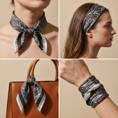 Bracksley black paisley satin scarf for women, 27 inch square — view 3