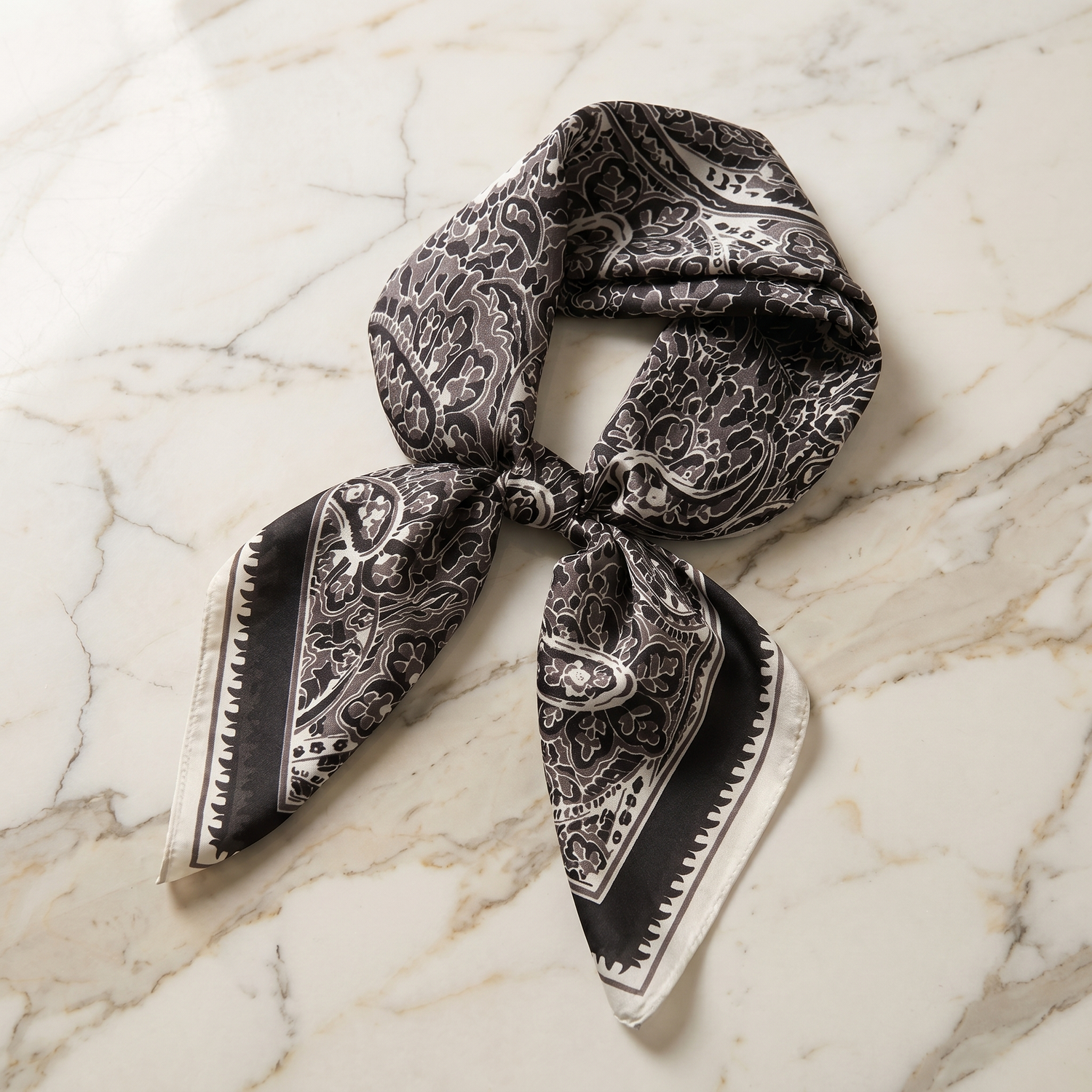 Bracksley black paisley satin scarf for women, 27 inch square — view 1