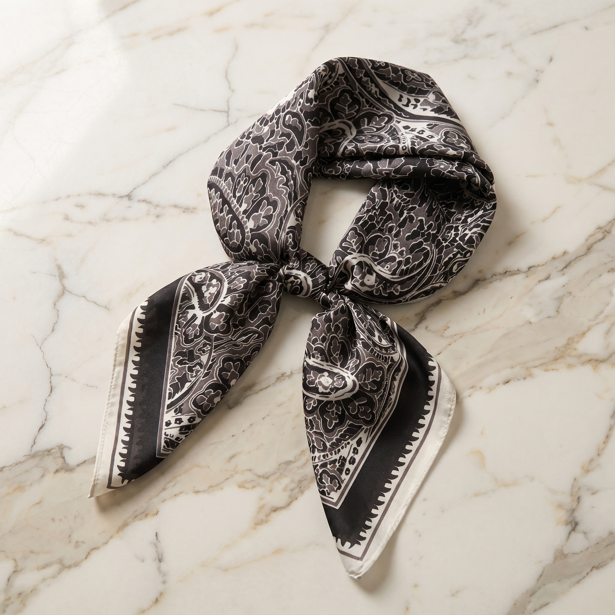 Bracksley black paisley satin scarf for women, 27 inch square — view 1