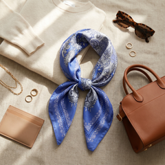 Bracksley blue paisley satin scarf for women, 27 inch square — view 2