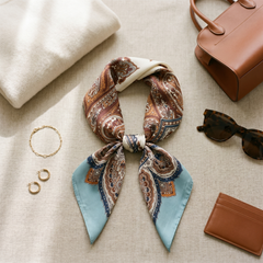 Bracksley brown paisley satin scarf for women, 27 inch square — view 2