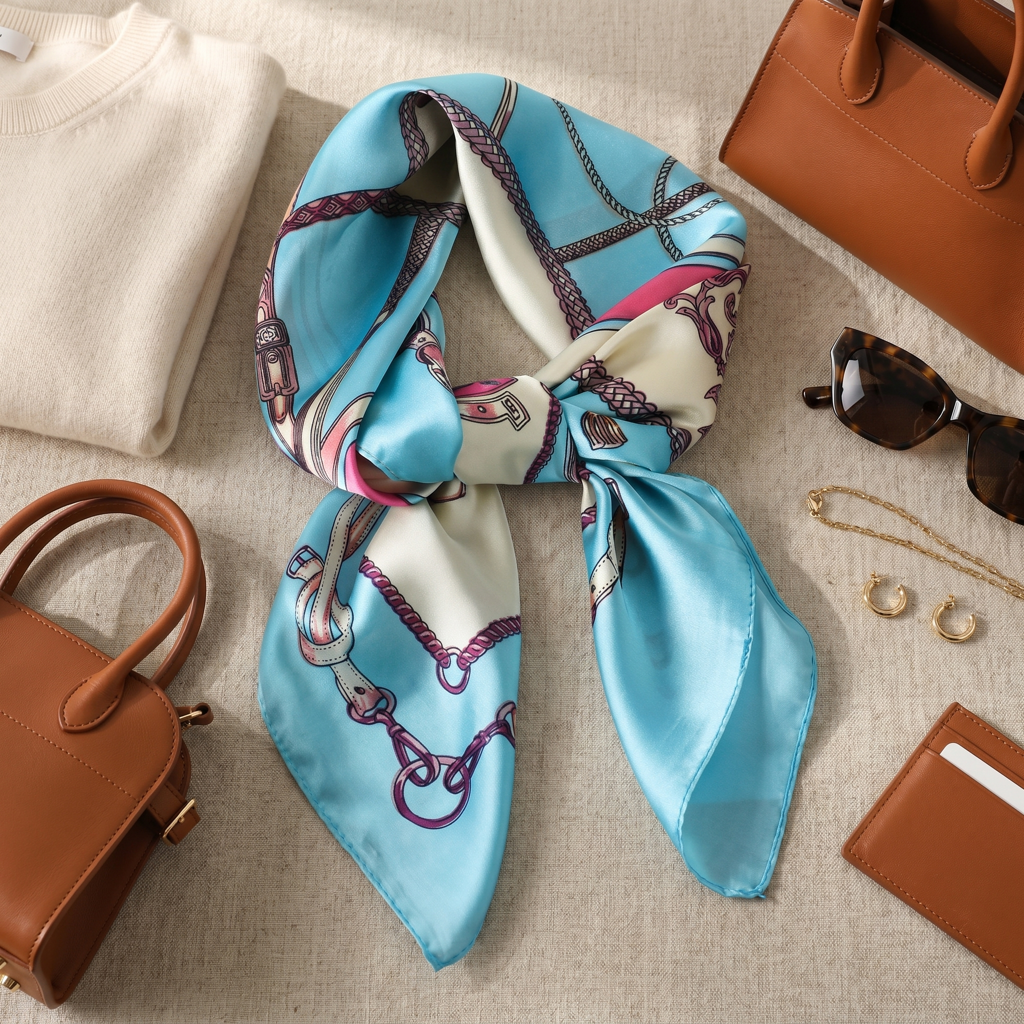 Bracksley blue klassisch satin scarf for women, 27 inch square — view 2