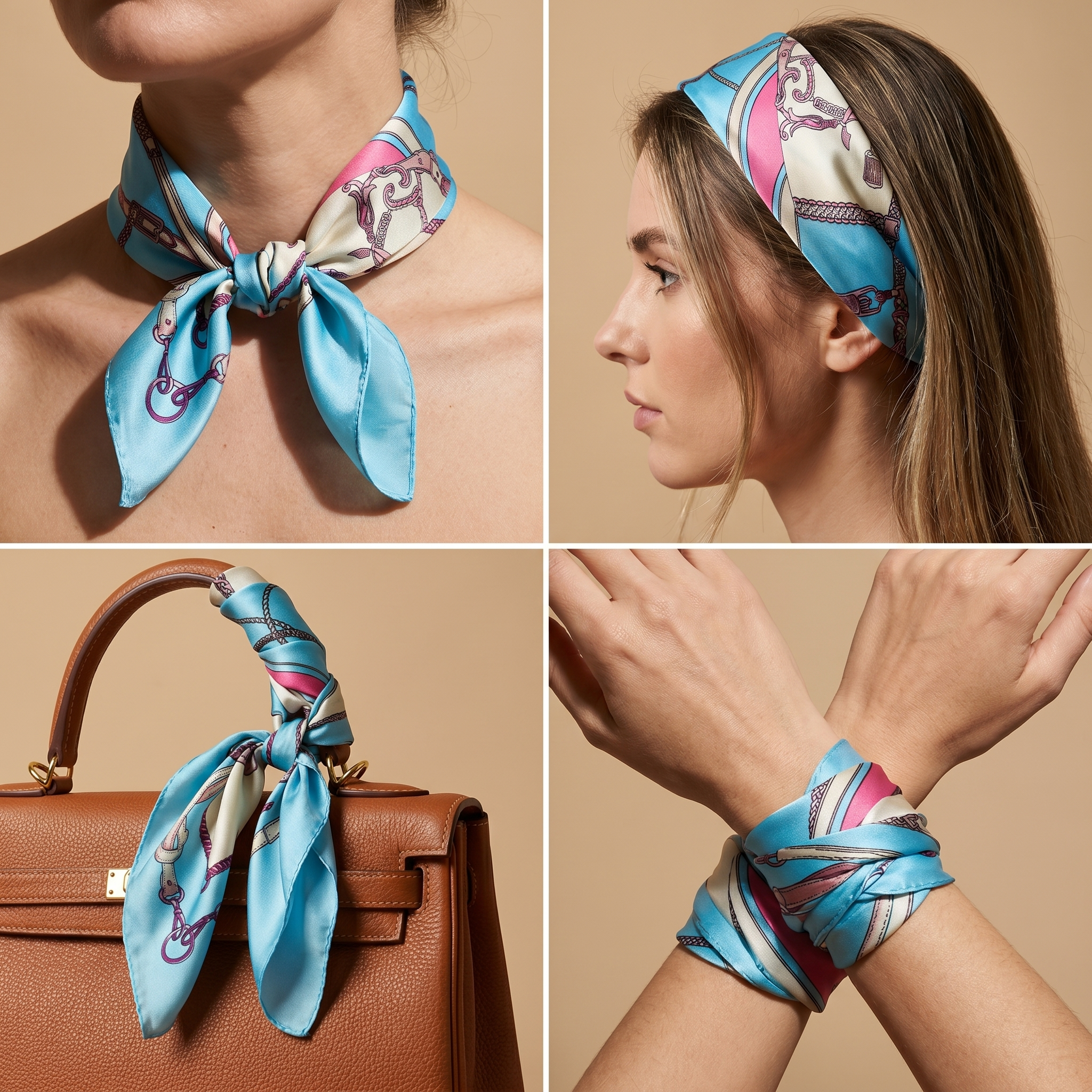 Bracksley blue klassisch satin scarf for women, 27 inch square — view 3