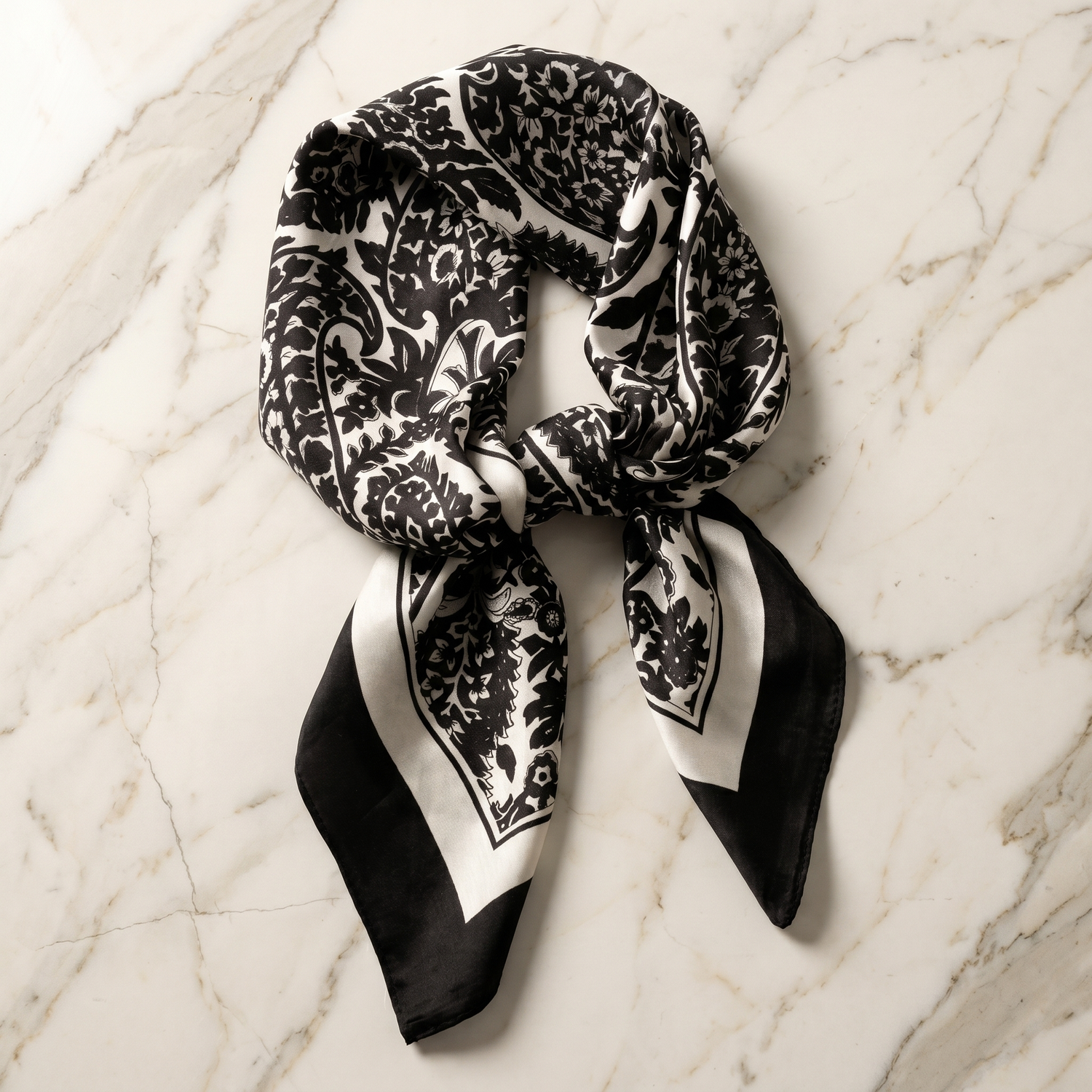 Bracksley black paisley satin scarf for women, 27 inch square — view 1