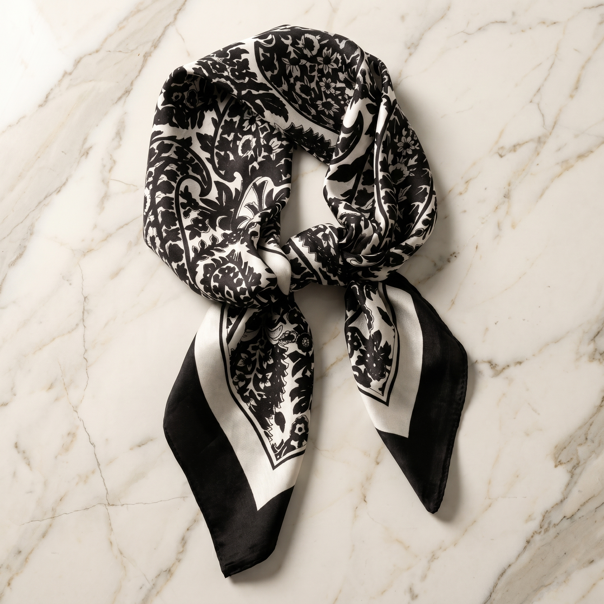 Bracksley black paisley satin scarf for women, 27 inch square — view 1