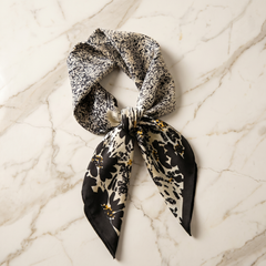 Bracksley black abstract satin scarf for women, 27 inch square — view 1