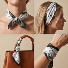 Bracksley gray floral satin scarf for women, 27 inch square — view 3
