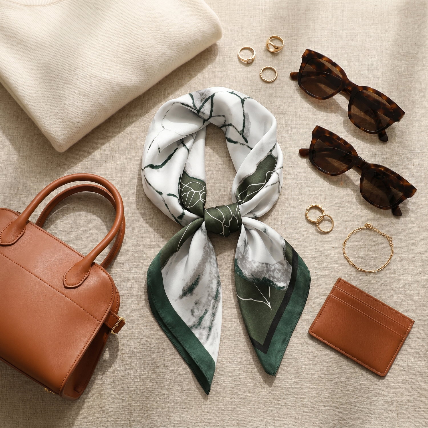 Bracksley gray floral satin scarf for women, 27 inch square — view 2