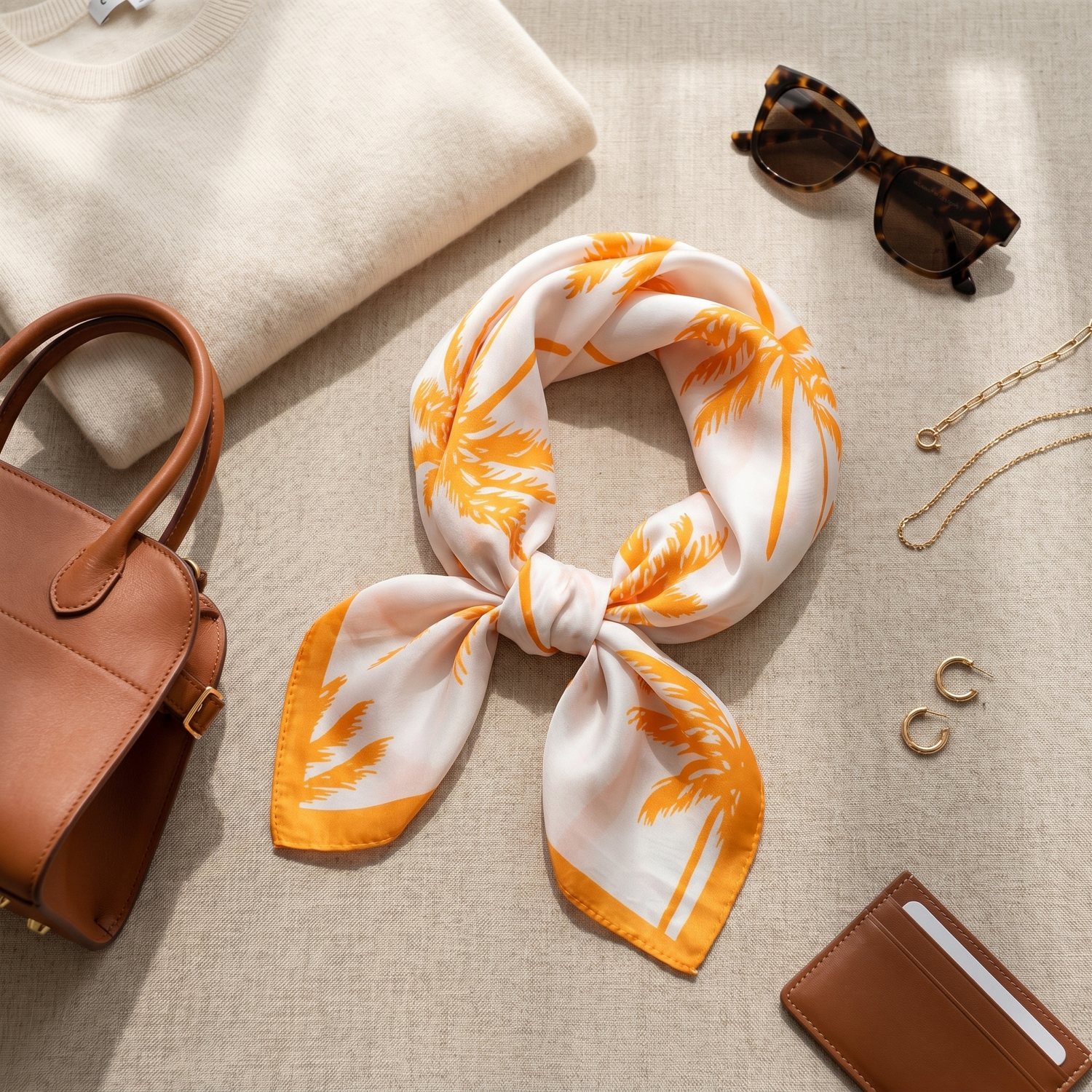 Bracksley orange floral satin scarf for women, 27 inch square — view 2