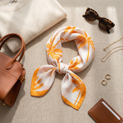 Bracksley orange floral satin scarf for women, 27 inch square — view 2