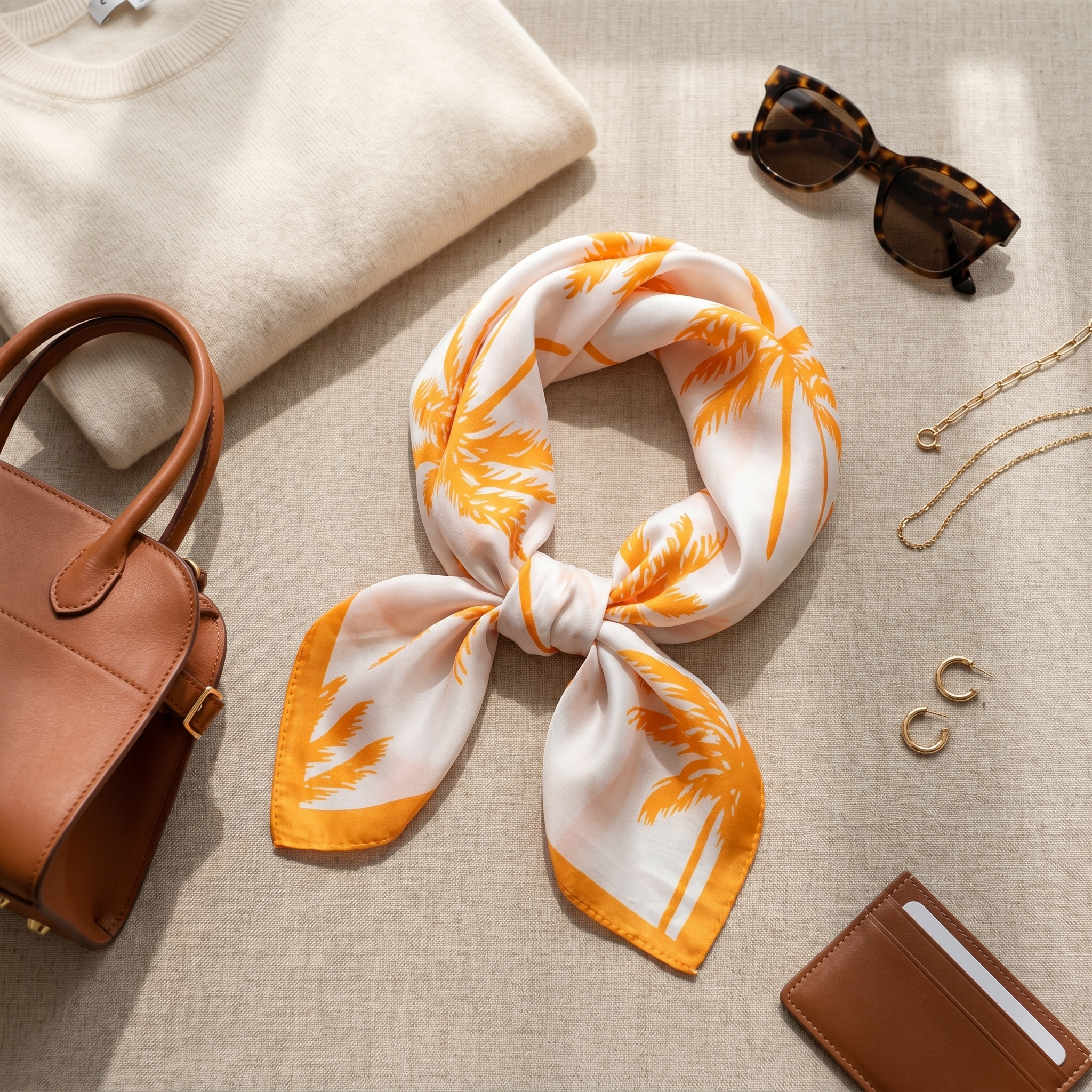 Bracksley orange floral satin scarf for women, 27 inch square — view 2