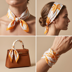 Bracksley orange floral satin scarf for women, 27 inch square — view 3