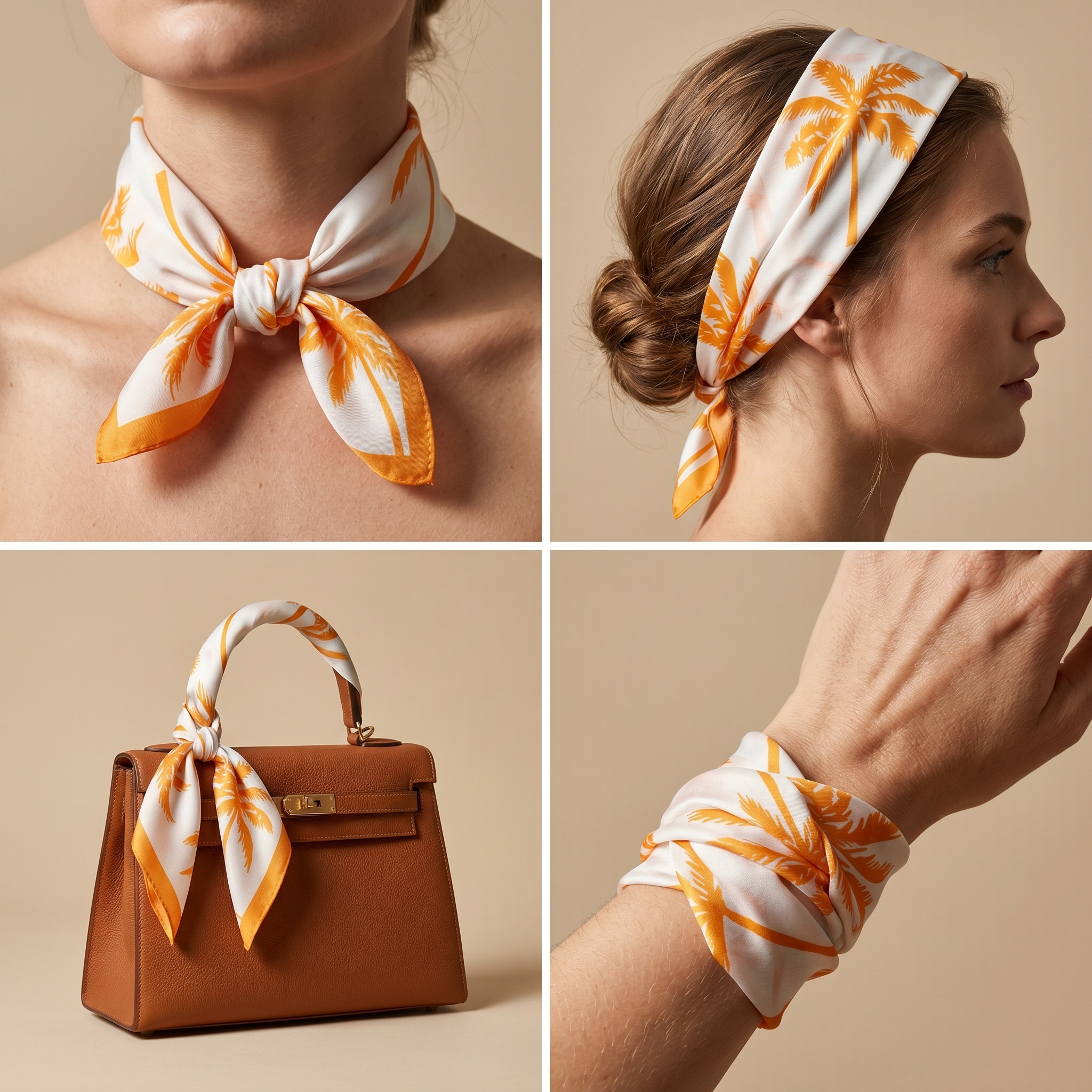 Bracksley orange floral satin scarf for women, 27 inch square — view 3