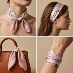 Bracksley pink floral satin scarf for women, 27 inch square — view 3