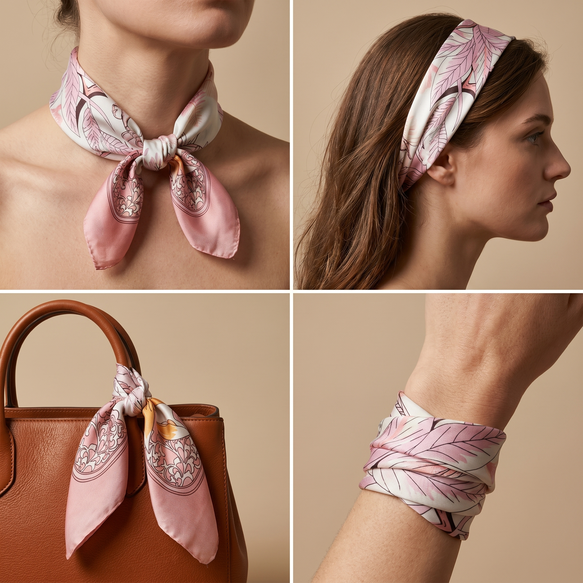 Bracksley pink floral satin scarf for women, 27 inch square — view 3