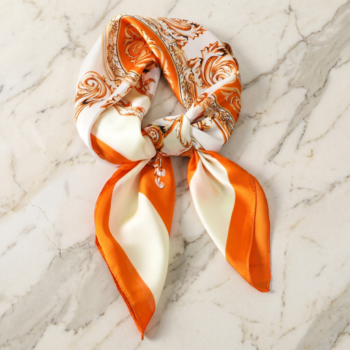 Bracksley orange paisley satin scarf for women, 27 inch square — view 1