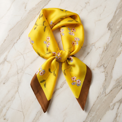 Bracksley yellow floral satin scarf for women, 27 inch square — view 1