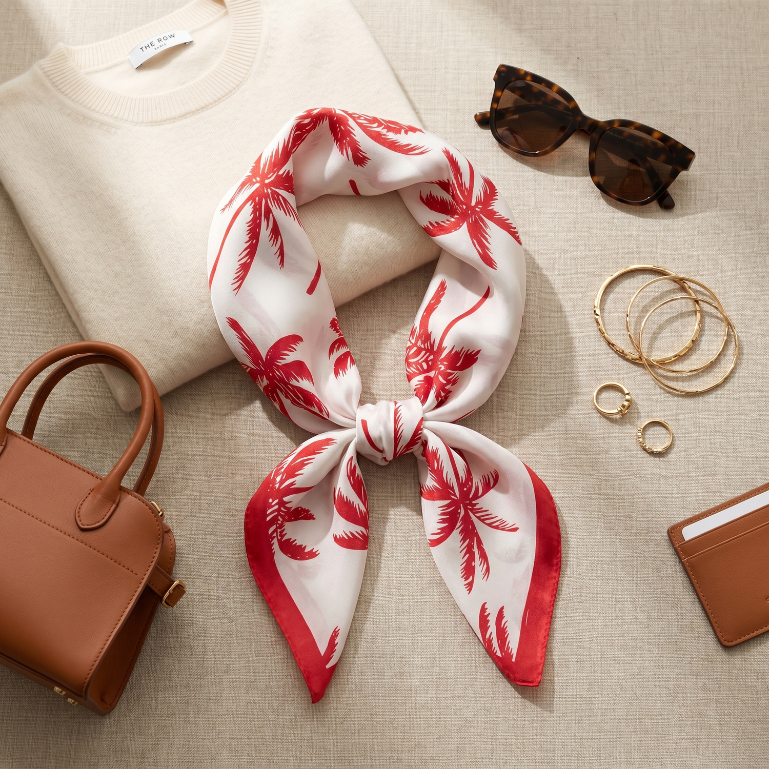Bracksley red floral satin scarf for women, 27 inch square — view 2