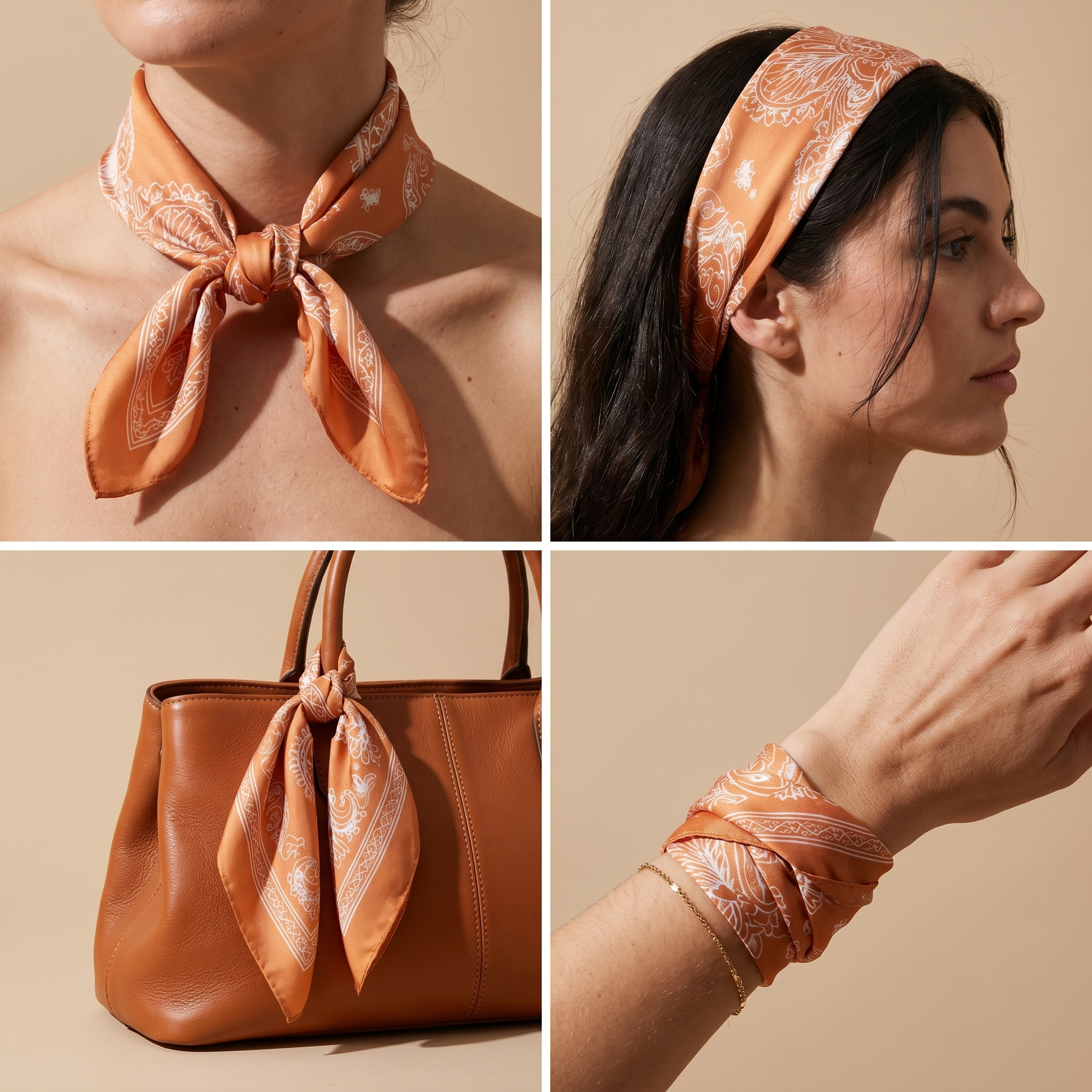 Bracksley orange paisley satin scarf for women, 27 inch square — view 3