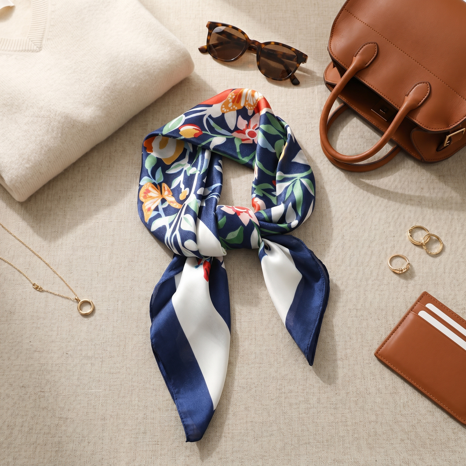 Bracksley multicolor floral satin scarf for women, 27 inch square — view 2