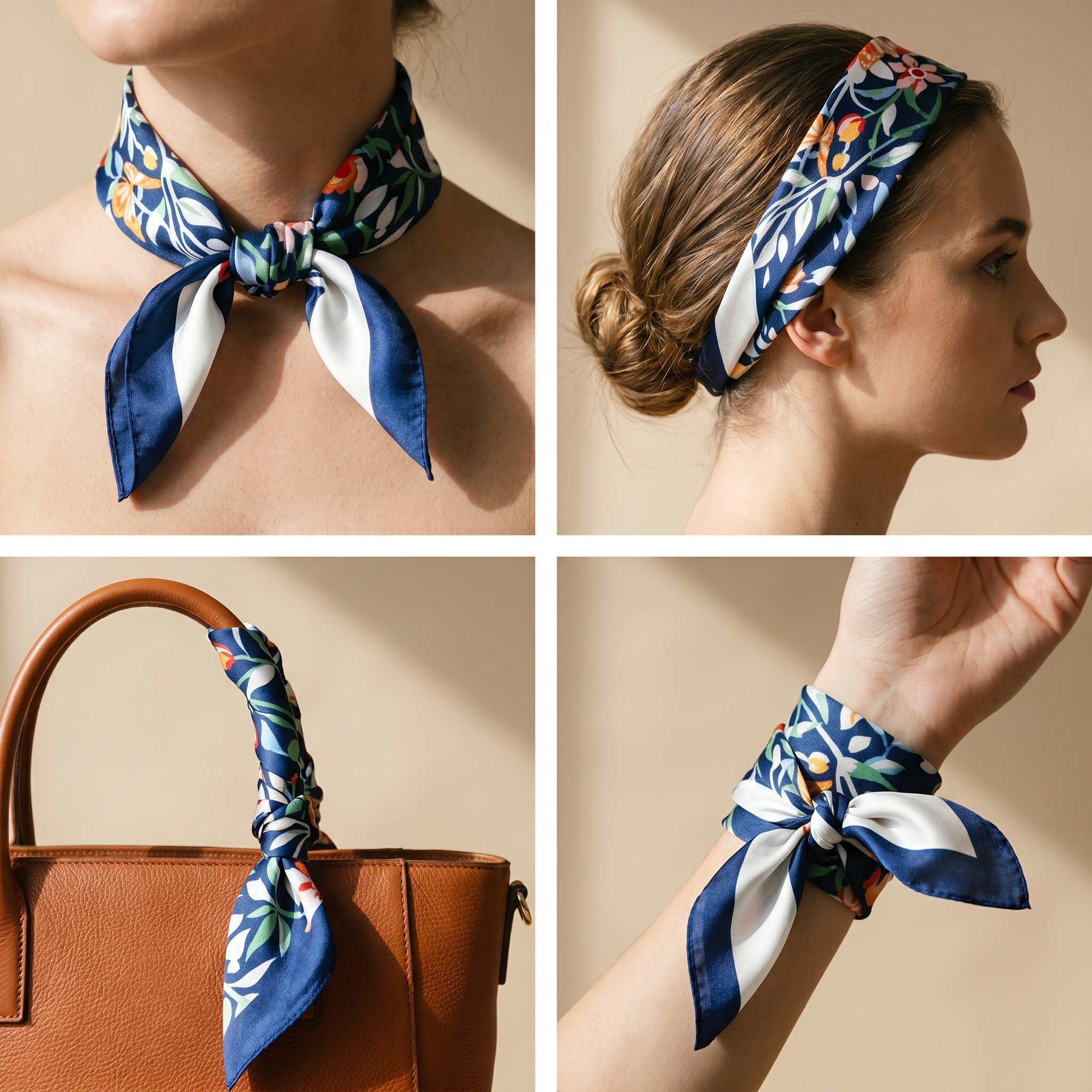 Bracksley multicolor floral satin scarf for women, 27 inch square — view 3