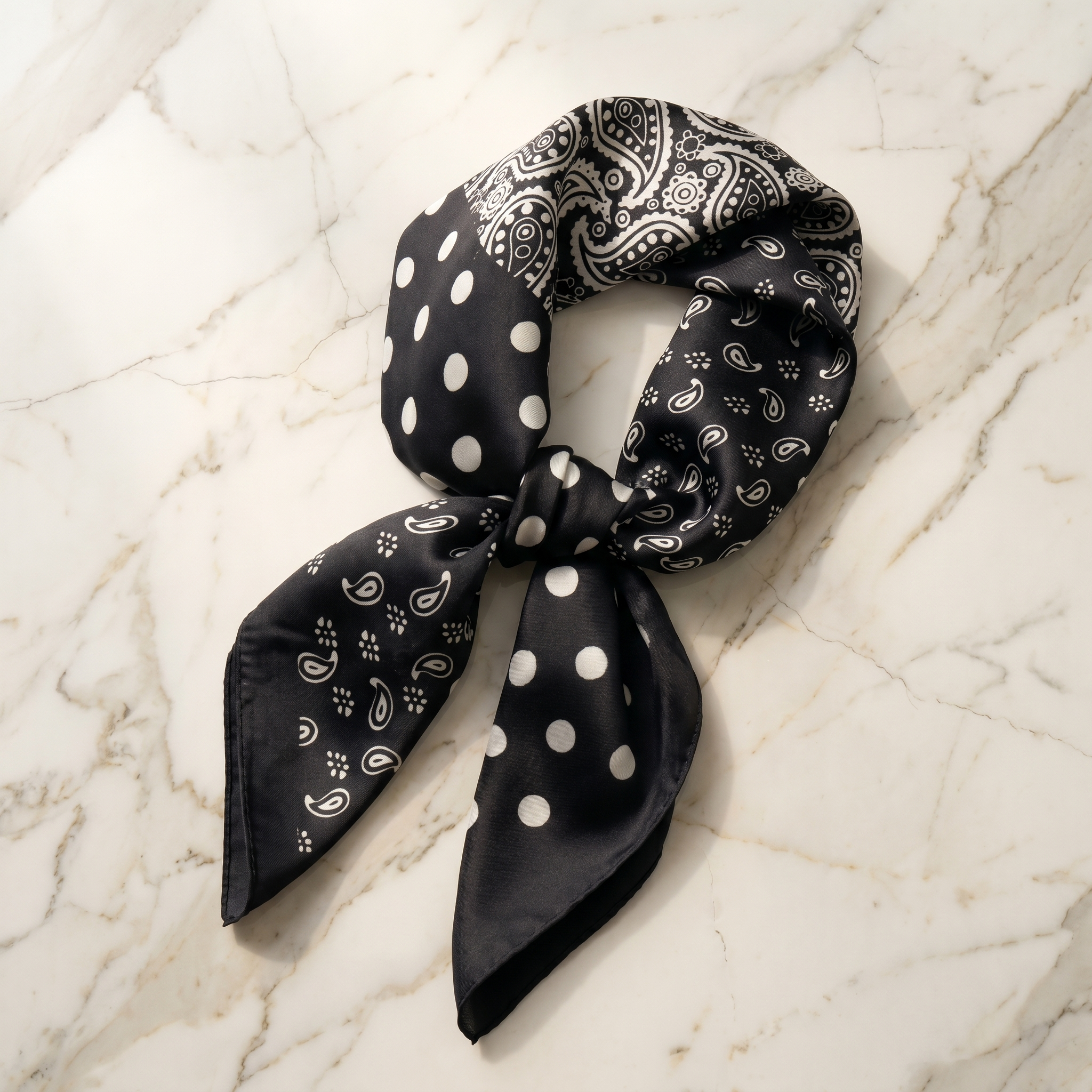 Bracksley black paisley satin scarf for women, 27 inch square — view 1