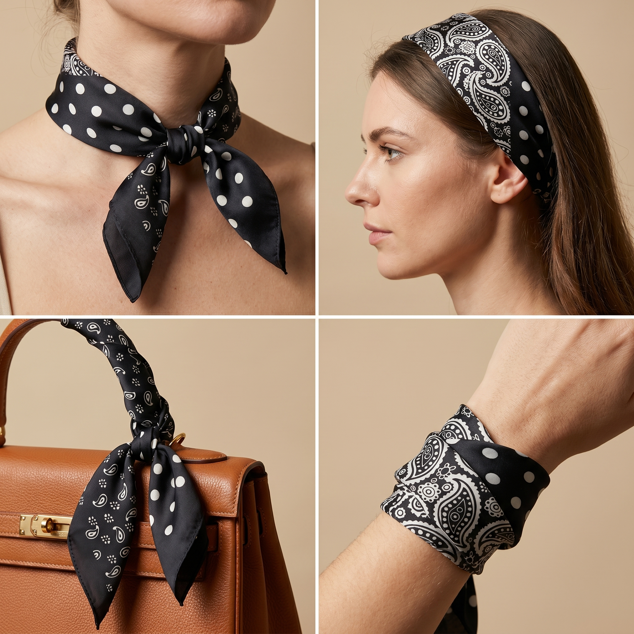 Bracksley black paisley satin scarf for women, 27 inch square — view 3
