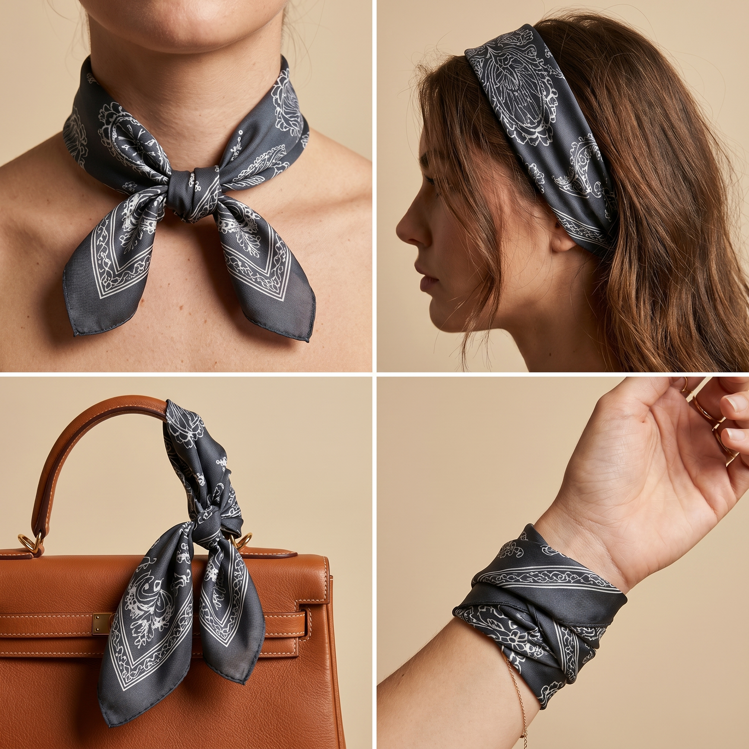 Bracksley black klassisch satin scarf for women, 27 inch square — view 3