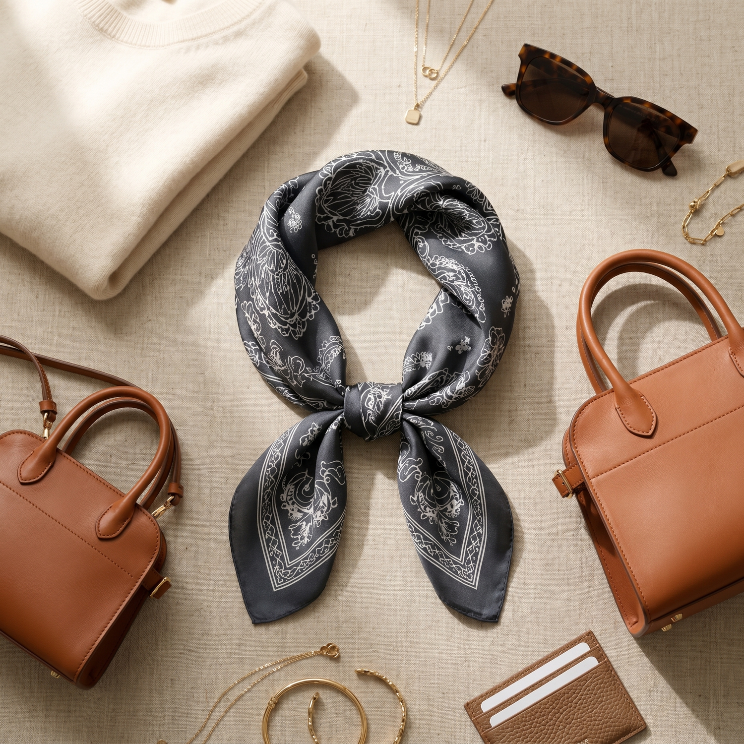 Bracksley black klassisch satin scarf for women, 27 inch square — view 2