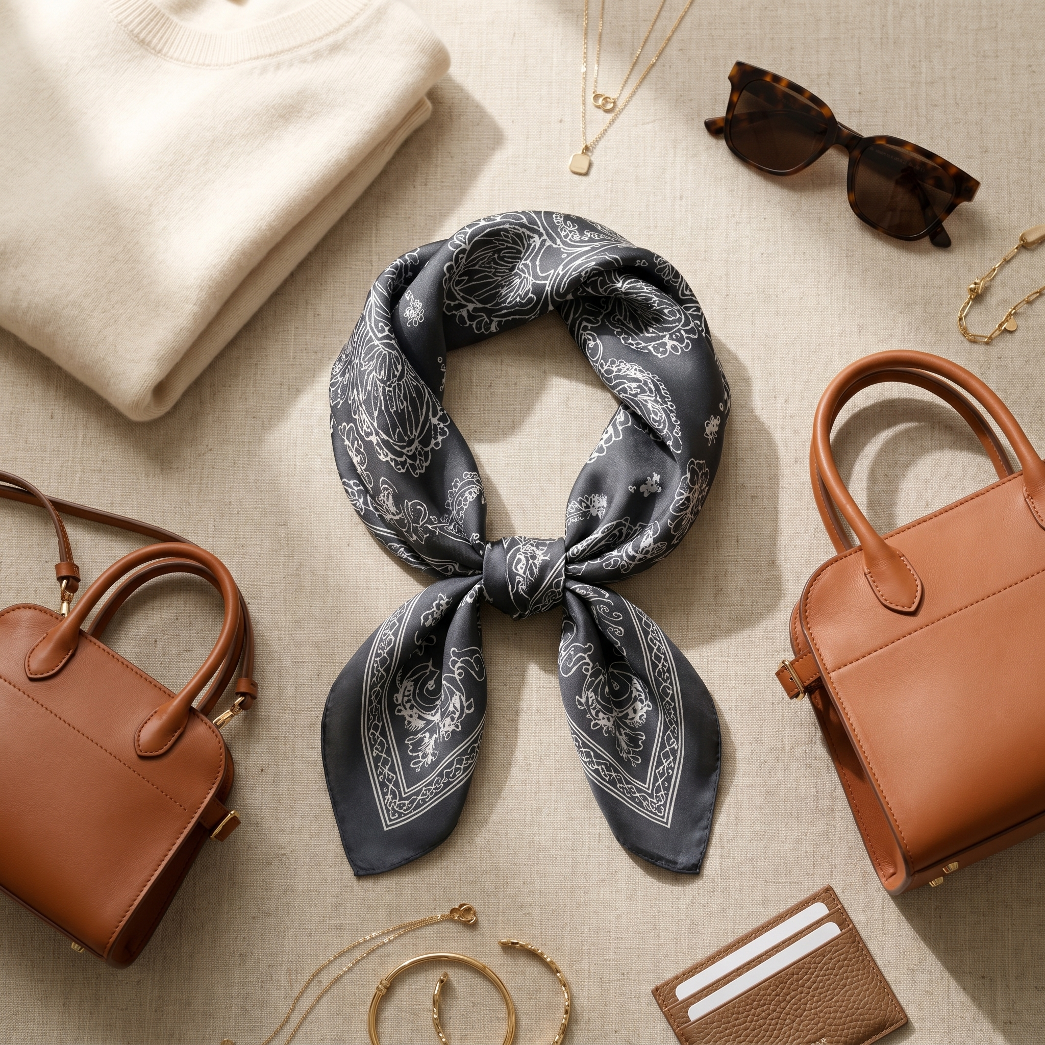 Bracksley black klassisch satin scarf for women, 27 inch square — view 2