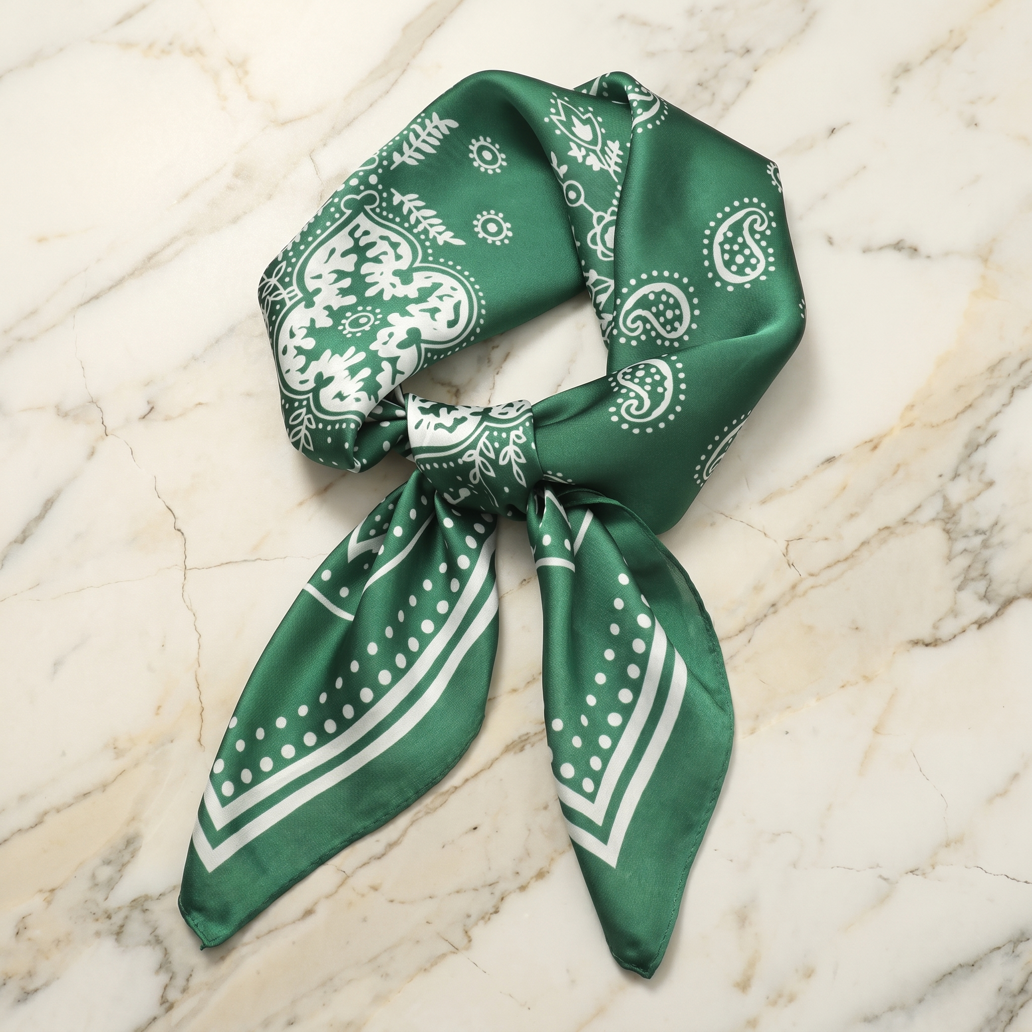 Bracksley green paisley satin scarf for women, 27 inch square — view 1