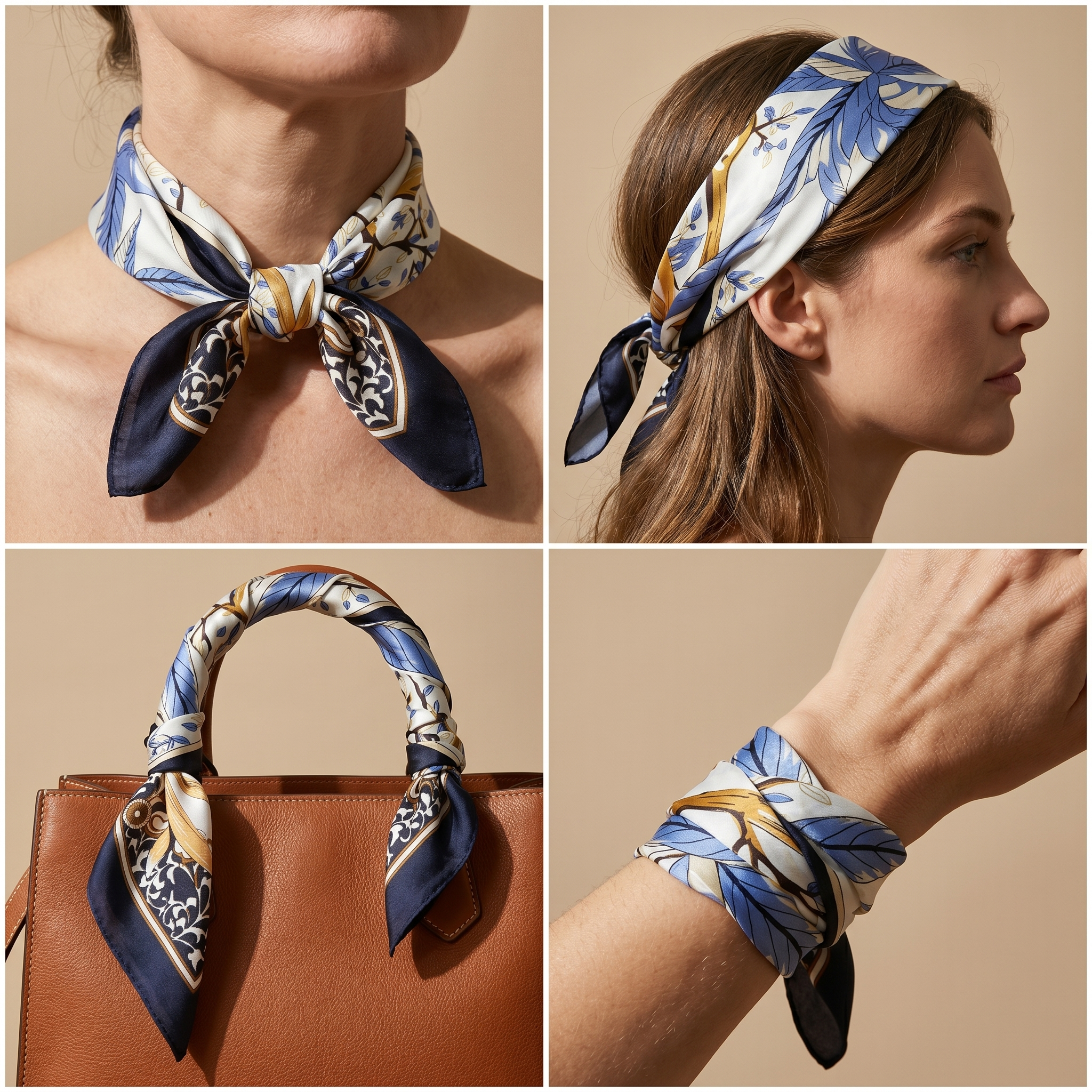 Bracksley multicolor floral satin scarf for women, 27 inch square — view 3
