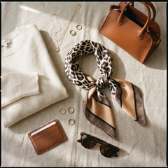 Bracksley beige animal satin scarf for women, 27 inch square — view 2
