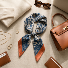 Bracksley blue paisley satin scarf for women, 27 inch square — view 2