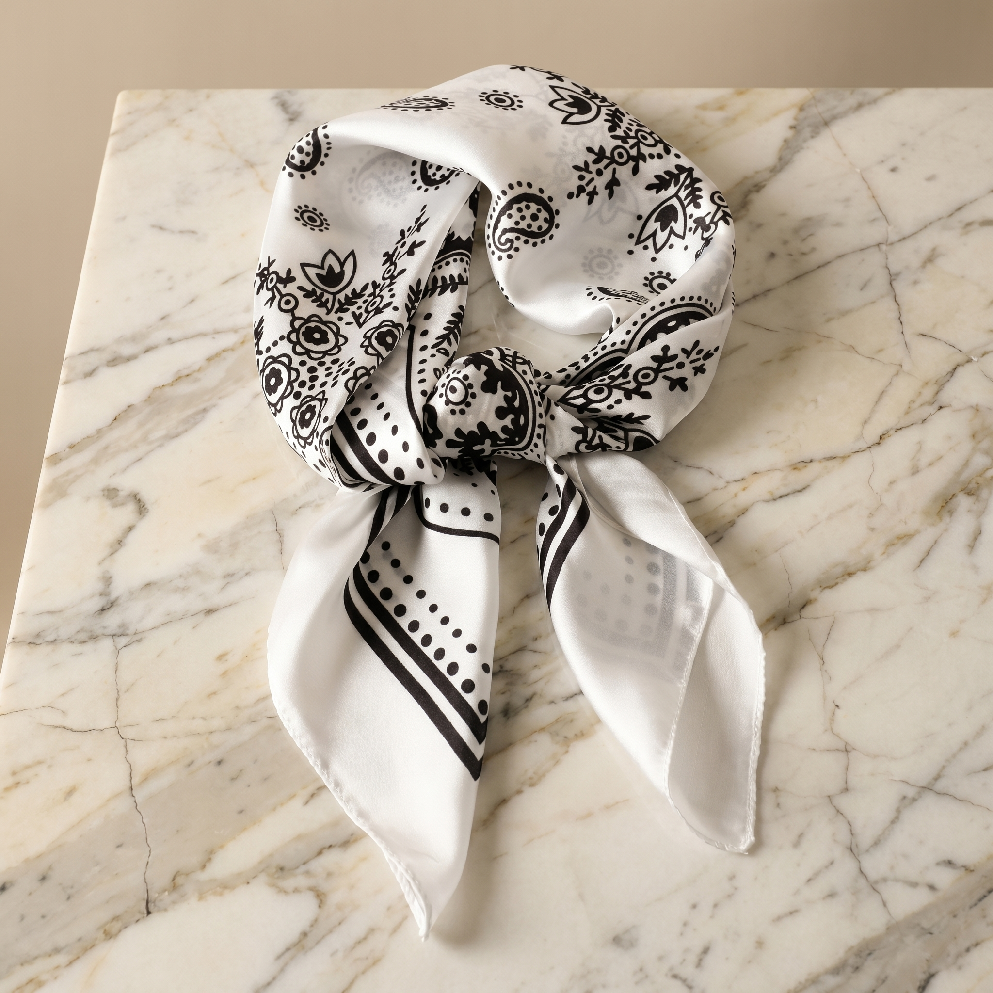 Bracksley black paisley satin scarf for women, 27 inch square — view 1