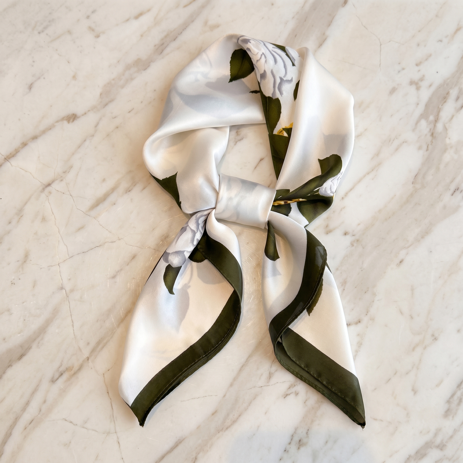Bracksley white floral satin scarf for women, 27 inch square — view 1