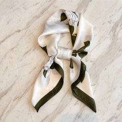 Bracksley white floral satin scarf for women, 27 inch square — view 1