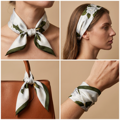 Bracksley white floral satin scarf for women, 27 inch square — view 3