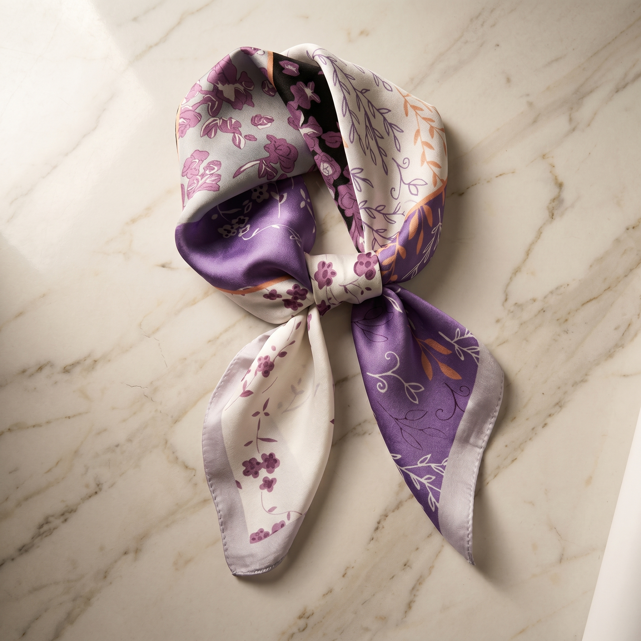Bracksley purple floral satin scarf for women, 27 inch square — view 1