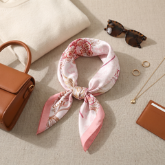 Bracksley pink floral satin scarf for women, 27 inch square — view 2